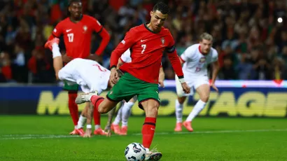 Cristiano Ronaldo scored Portugal's second goal from the penalty spot against Poland.